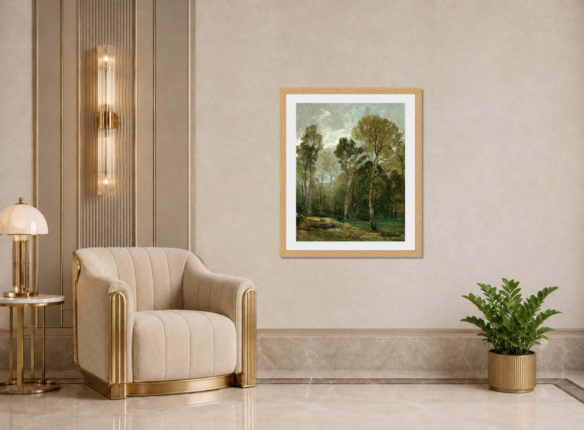 John Constable Print, View Of A Copse displayed in an Art Deco interior