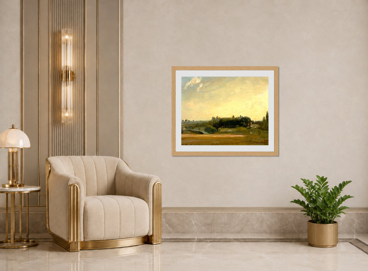 John Constable Print, View Towards the Rectory, East Bergholt (1813) displayed in an Art Deco interior
