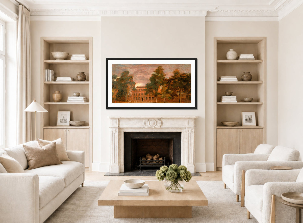 John Constable Print, West Lodge, East Bergholt (1813-1816) displayed in a Scandinavian living room