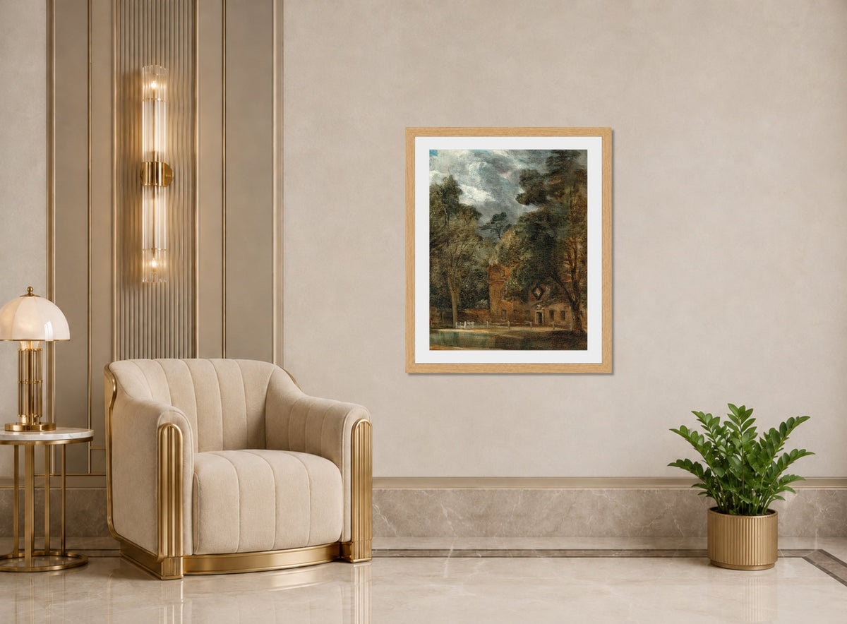 John Constable Print, West Lodge, East Bergholt, with a hatchment displayed in an Art Deco interior