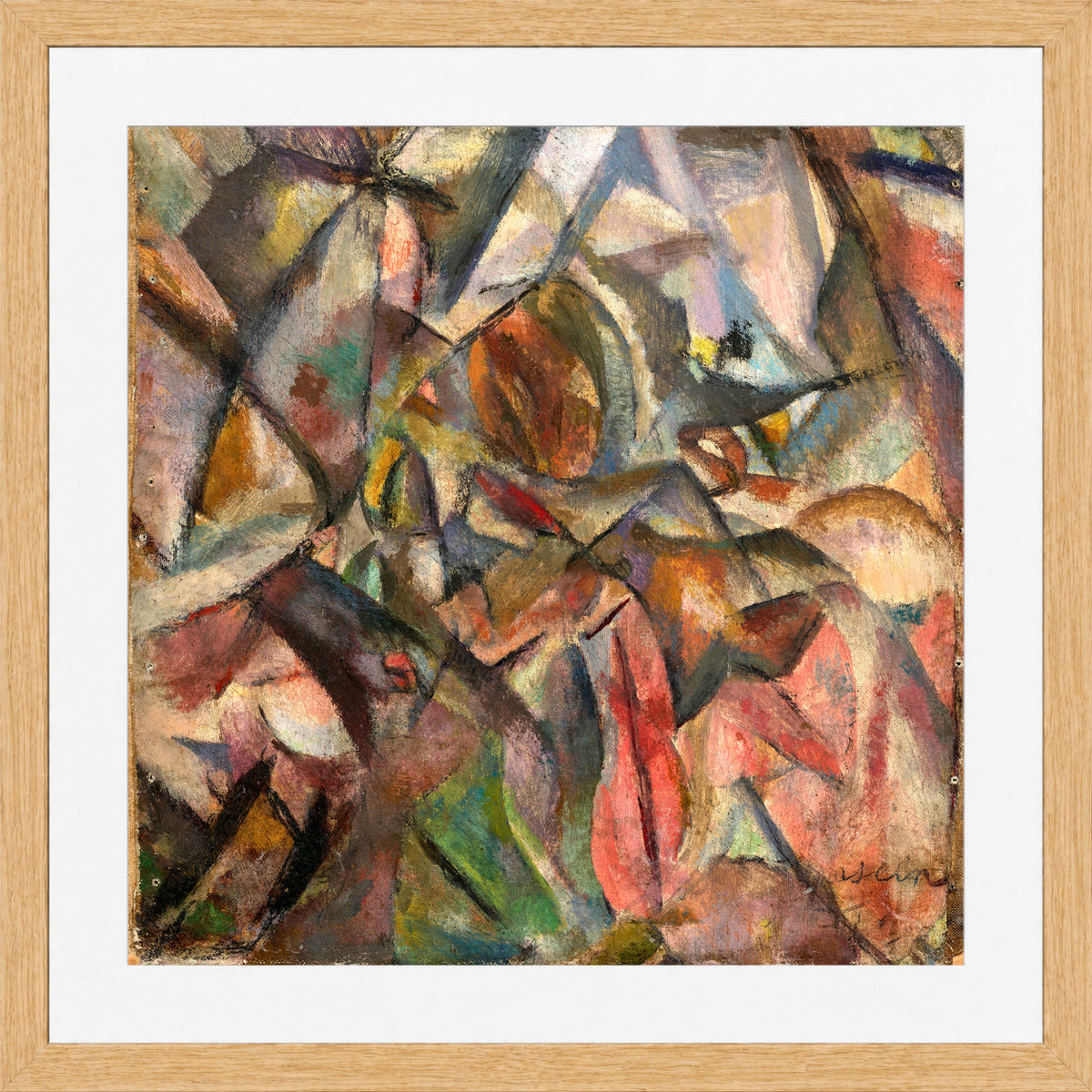 Jules Pascin Print, Étude cubiste (1915) in an oak frame