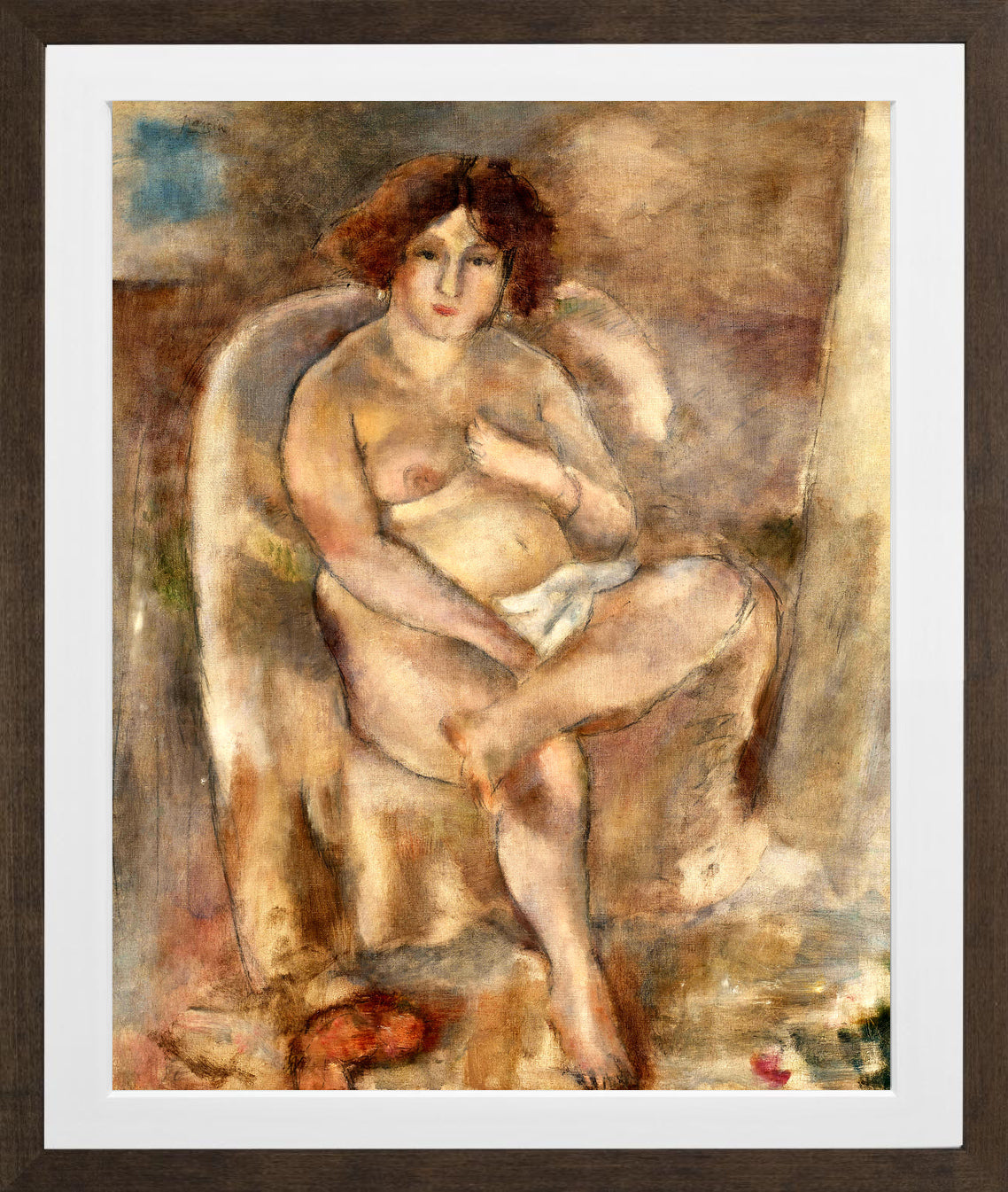 Jules Pascin Print, Femme assise dans un fauteuil (1926) in a brown frame