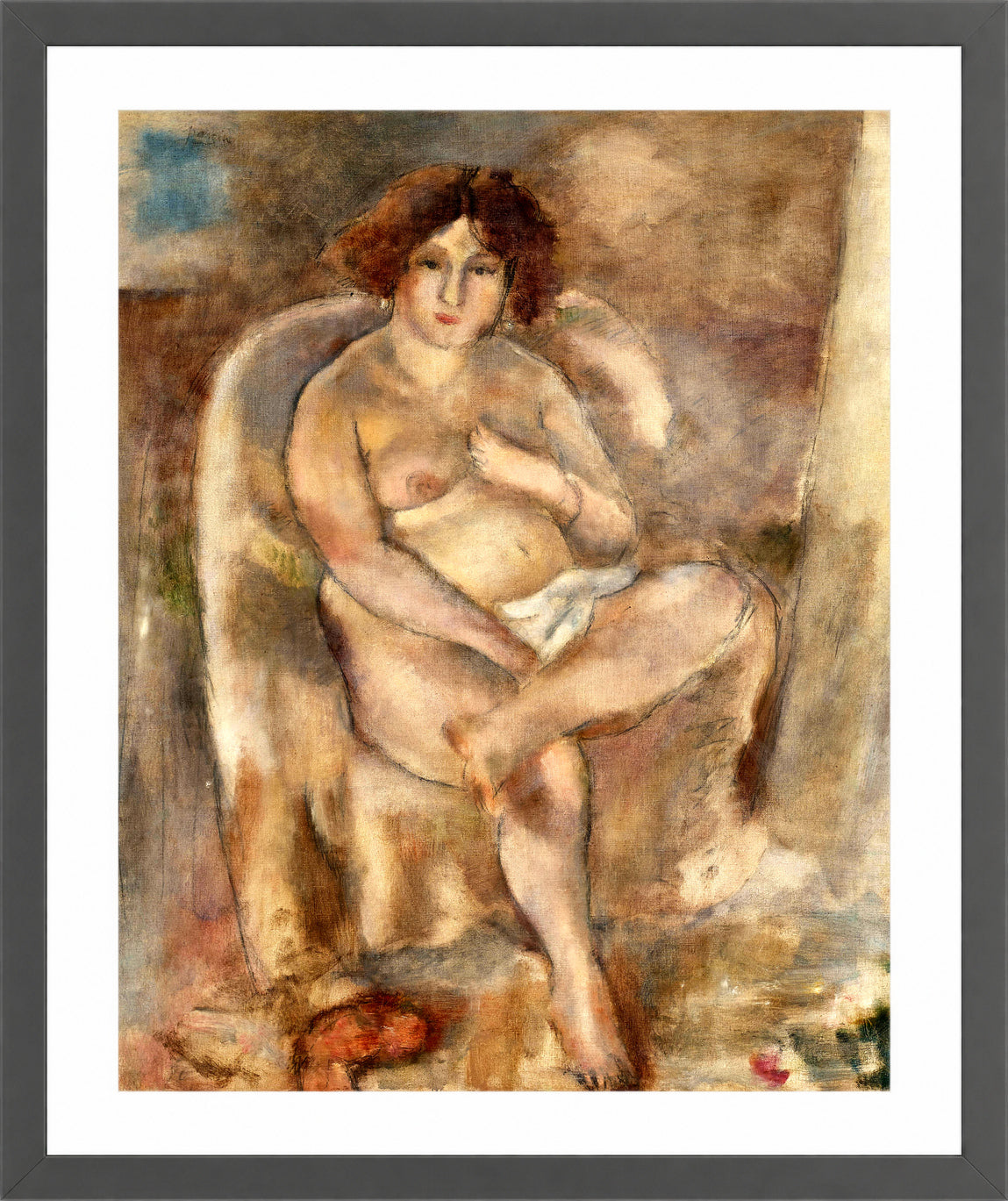 Jules Pascin Print, Femme assise dans un fauteuil (1926) in a dark grey frame