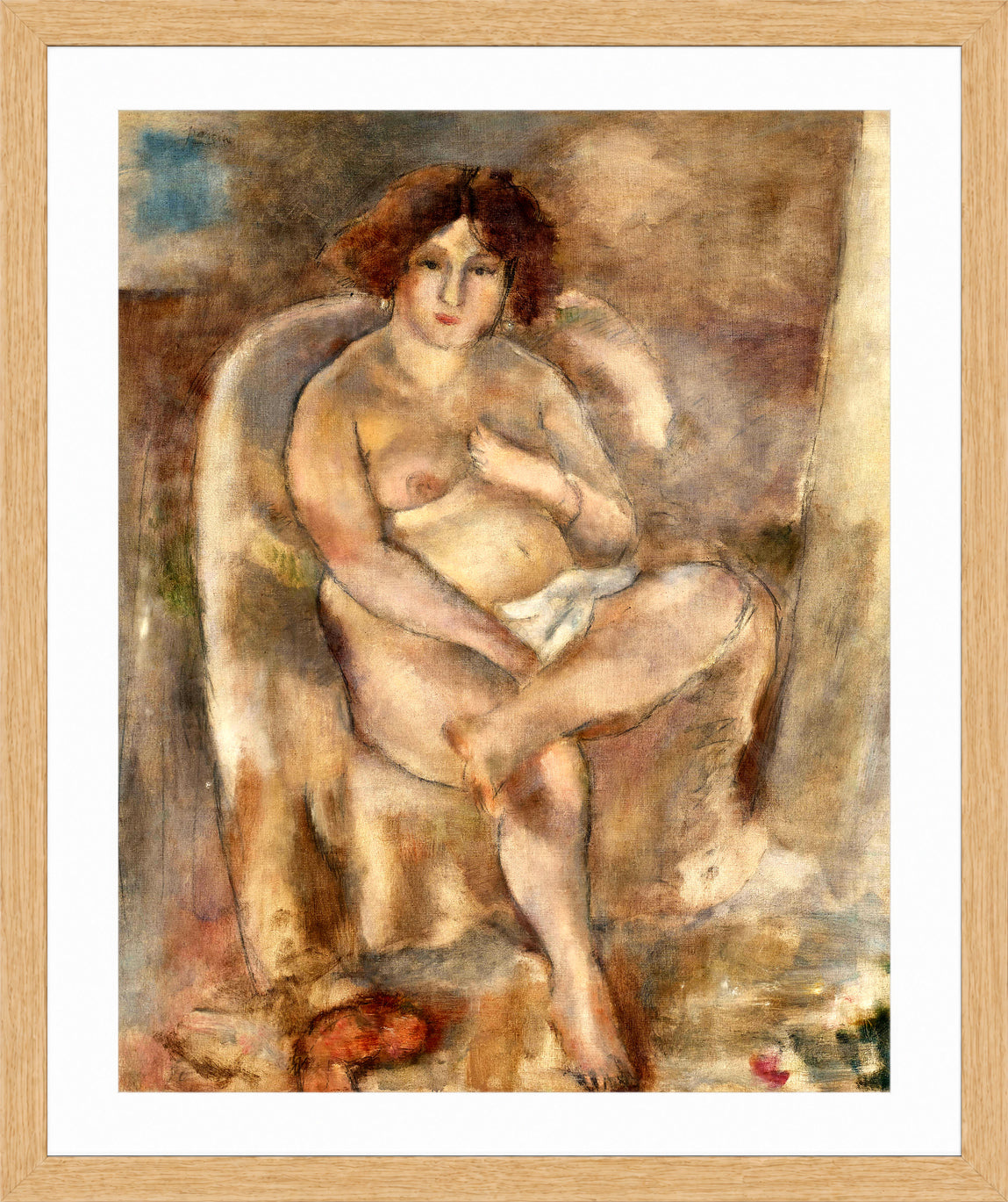 Jules Pascin Print, Femme assise dans un fauteuil (1926) in an oak frame