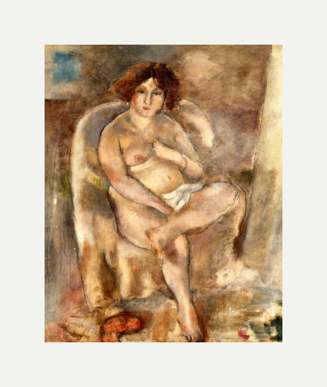 Jules Pascin Print, Femme assise dans un fauteuil (1926) with an off-white border for rolled canvas