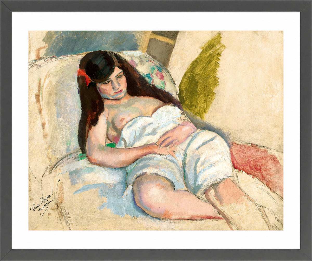 Jules Pascin Print, Femme Étendue in a dark grey frame