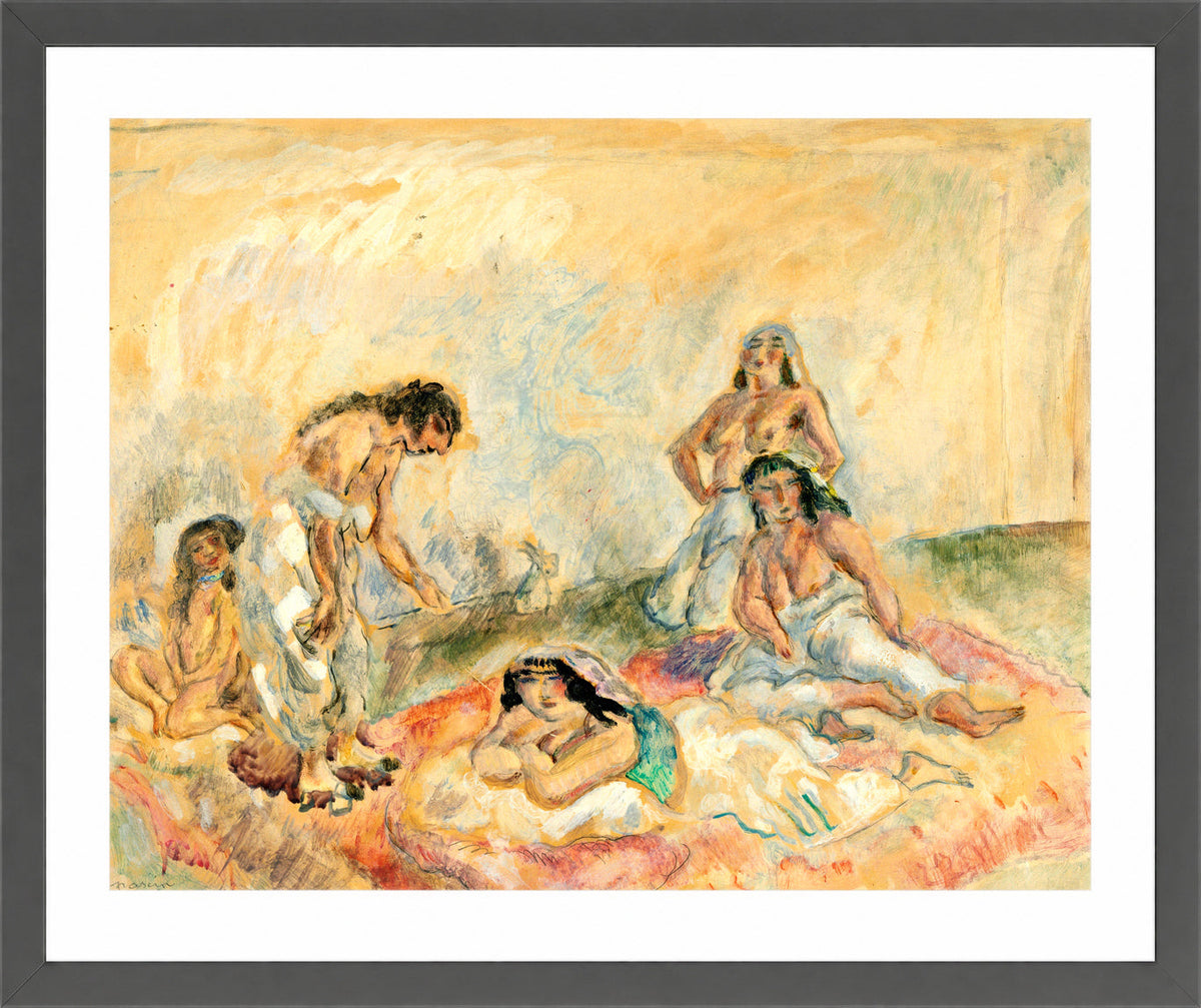 Jules Pascin Print, Femmes au salon (1908) in a dark grey frame