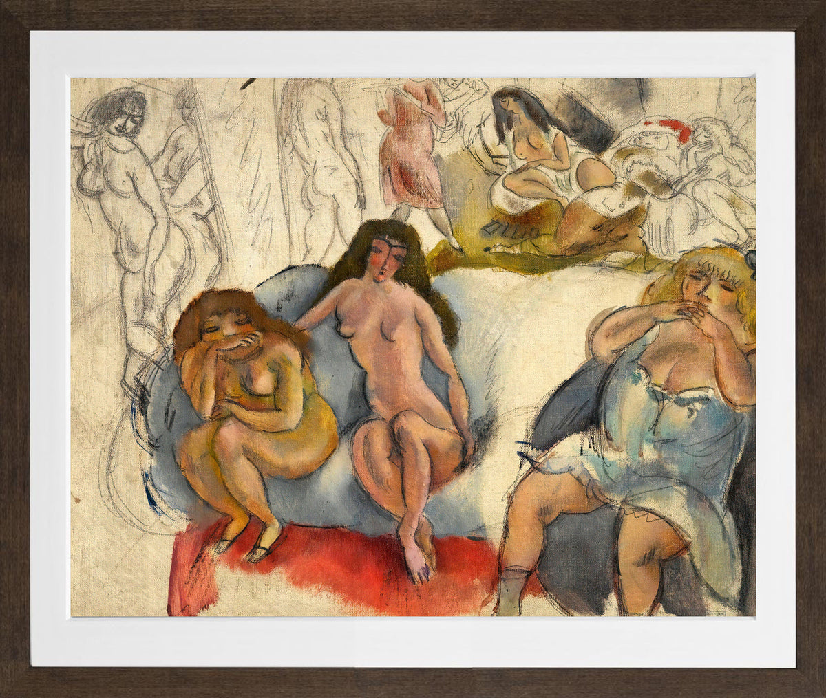 Jules Pascin Print, Femmes Galantes (circa 1911) in a brown frame
