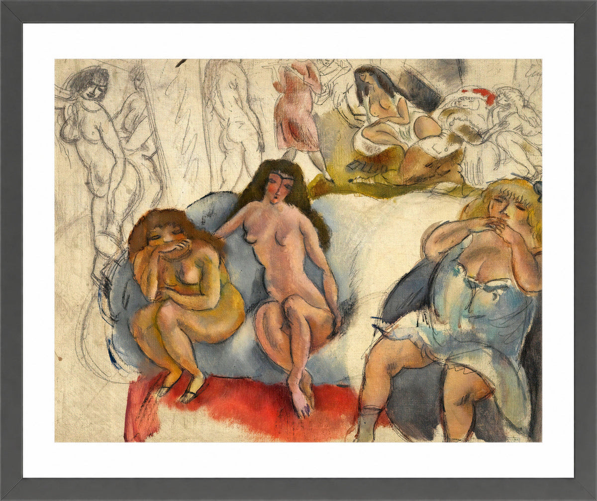Jules Pascin Print, Femmes Galantes (circa 1911) in a dark grey frame