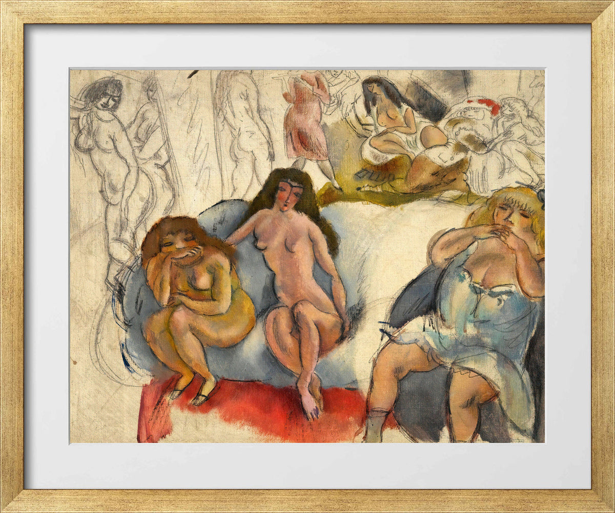Jules Pascin Print, Femmes Galantes (circa 1911) in a gold frame