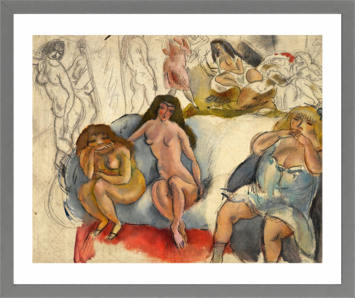 Jules Pascin Print, Femmes Galantes (circa 1911) in a light grey frame