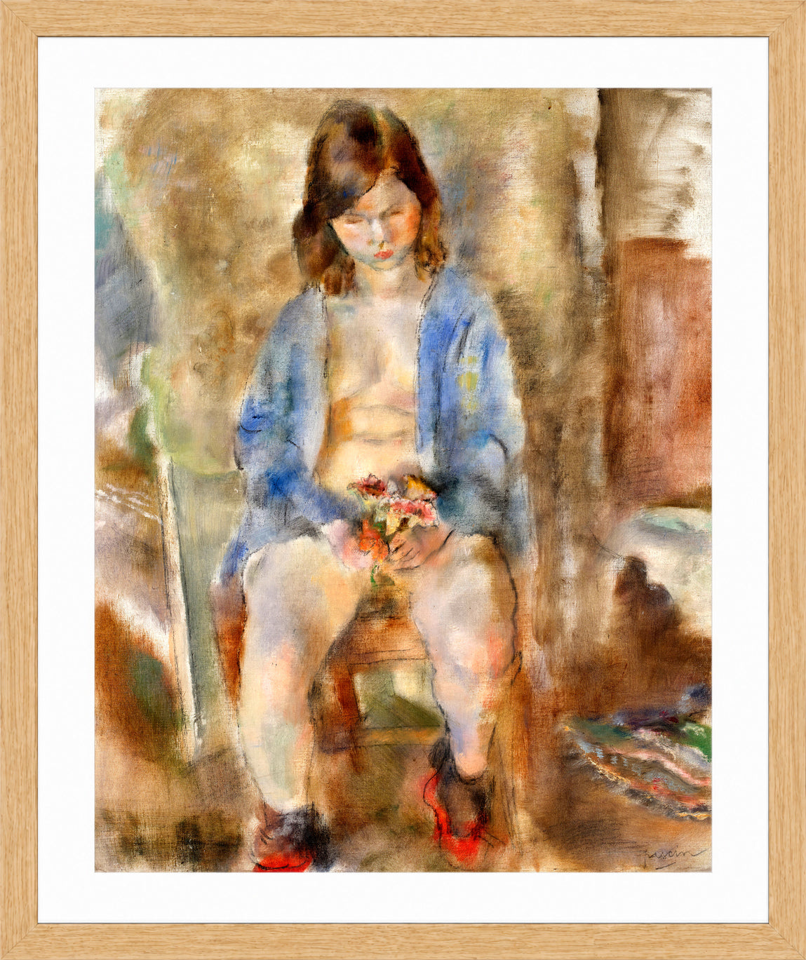 Jules Pascin Print, Flora aux fleurs (1928) in an oak frame