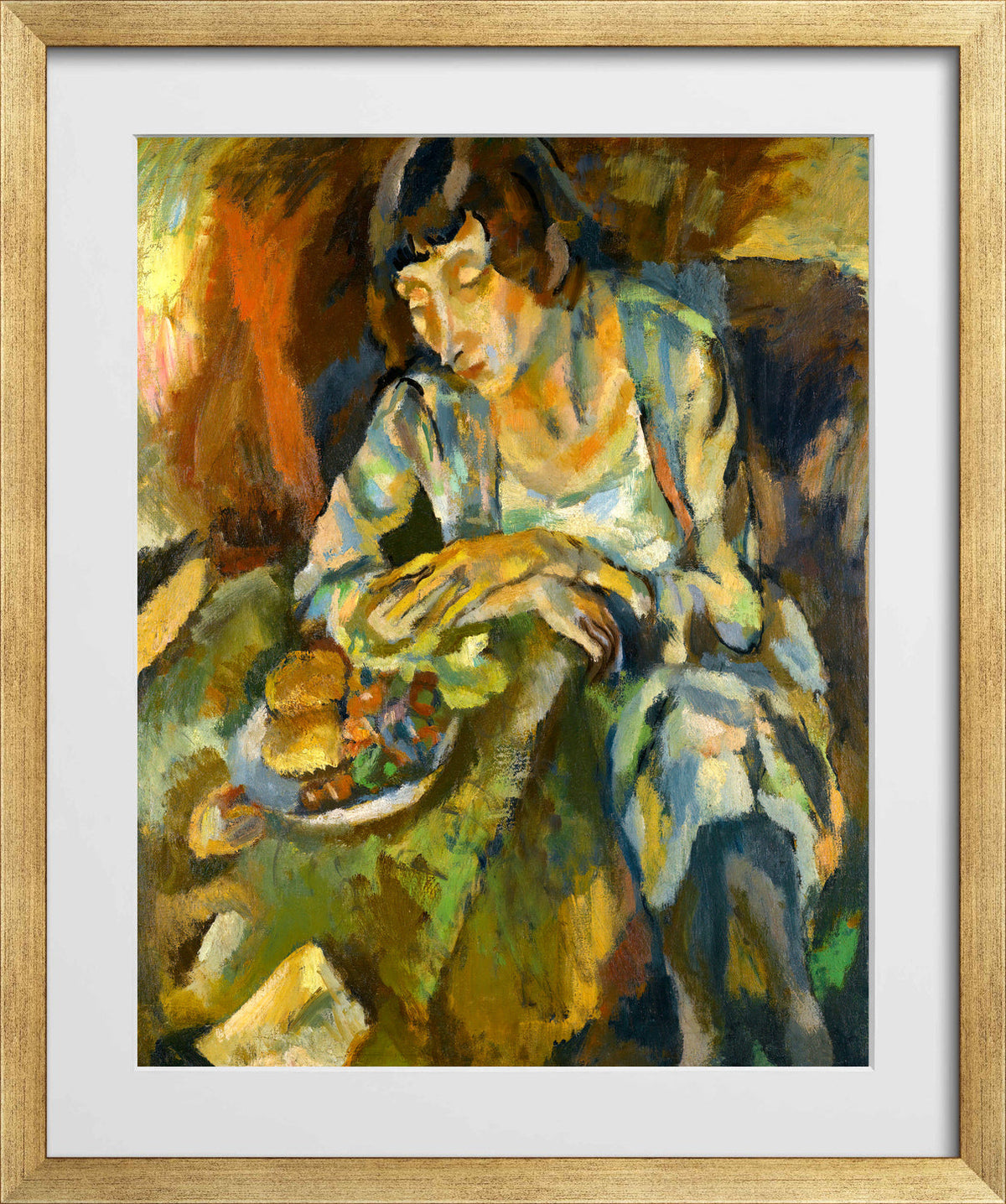 Jules Pascin Print, Hermine Aux Fruits (1919) in a gold frame