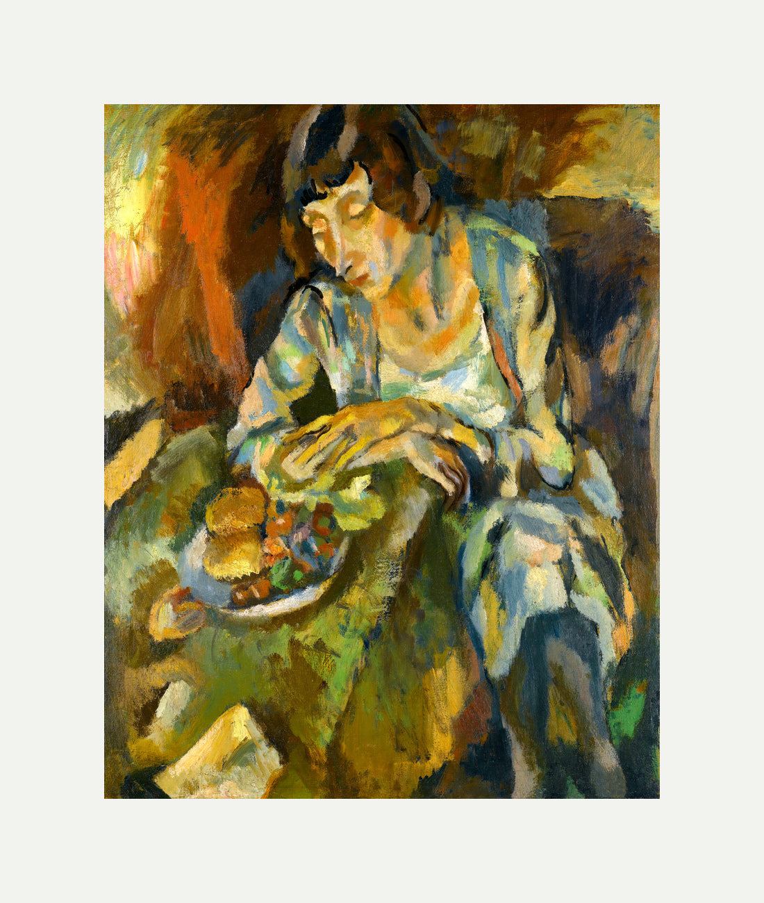 Jules Pascin Print, Hermine Aux Fruits (1919) with an off-white border for rolled canvas