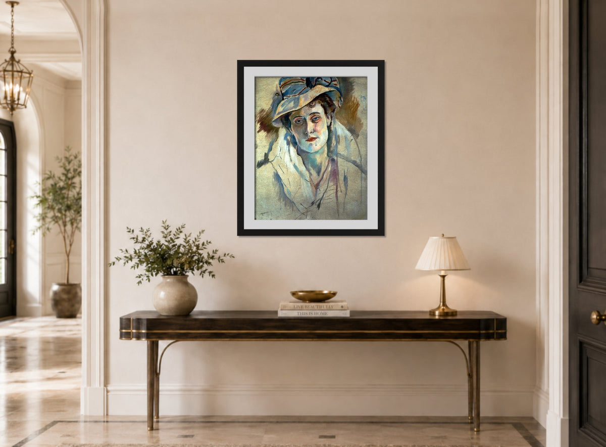 Jules Pascin Print, Hermine David (1907) displayed above a console table