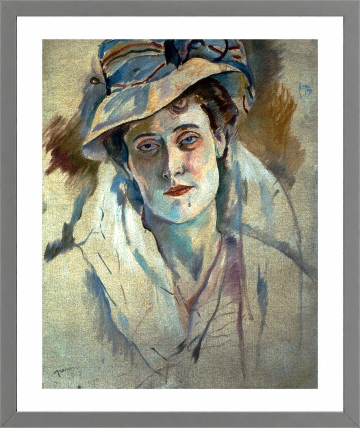 Jules Pascin Print, Hermine David (1907) in a light grey frame