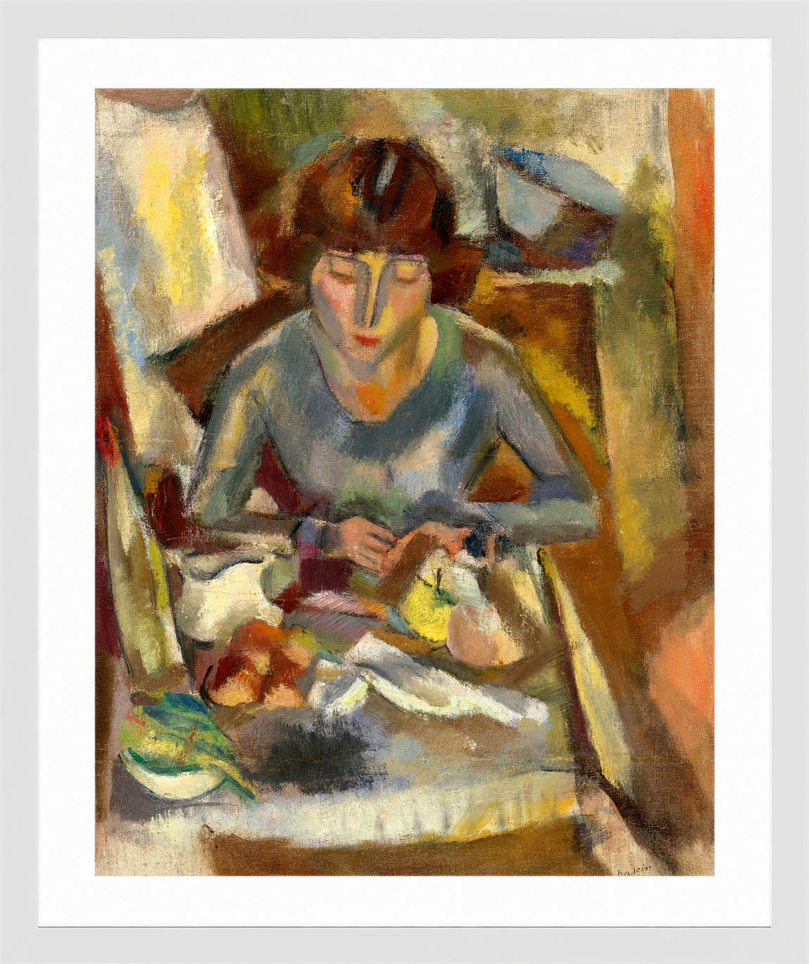 Jules Pascin Print, Hermine David Devant La Table (1918) in a white frame