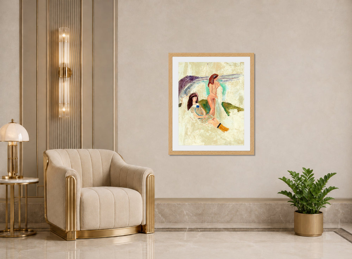 Jules Pascin Print, Jeunes filles à Ostende (1907) displayed in an Art Deco interior