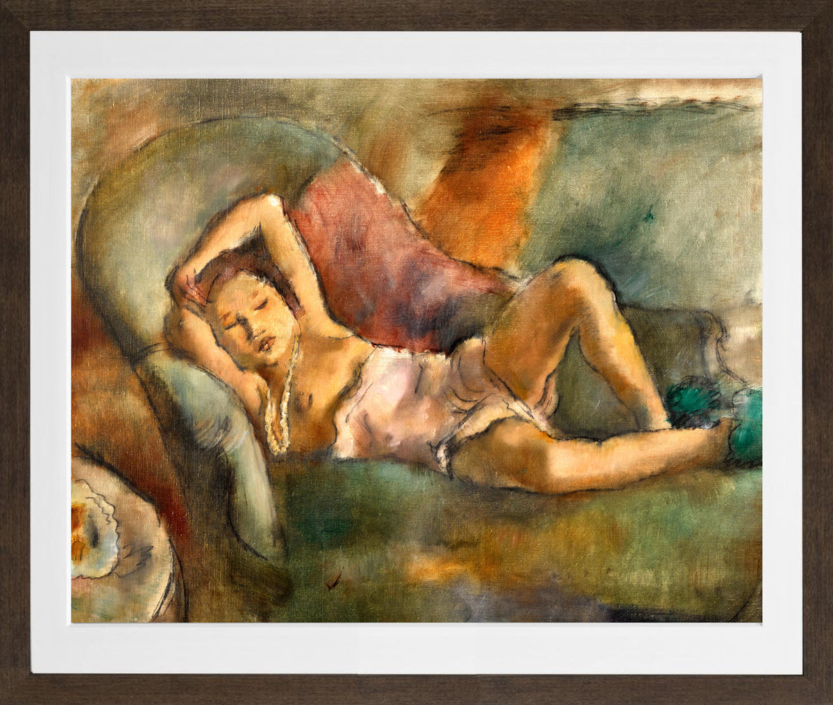 Jules Pascin Print, La fille endormie (1926) in a brown frame