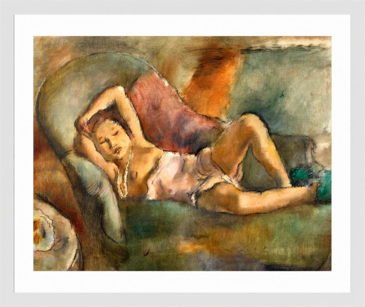 Jules Pascin Print, La fille endormie (1926) in a white frame