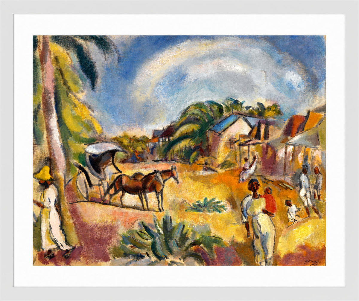 Jules Pascin Print, Landscape with Figures and Carriage (1915) in a white frame