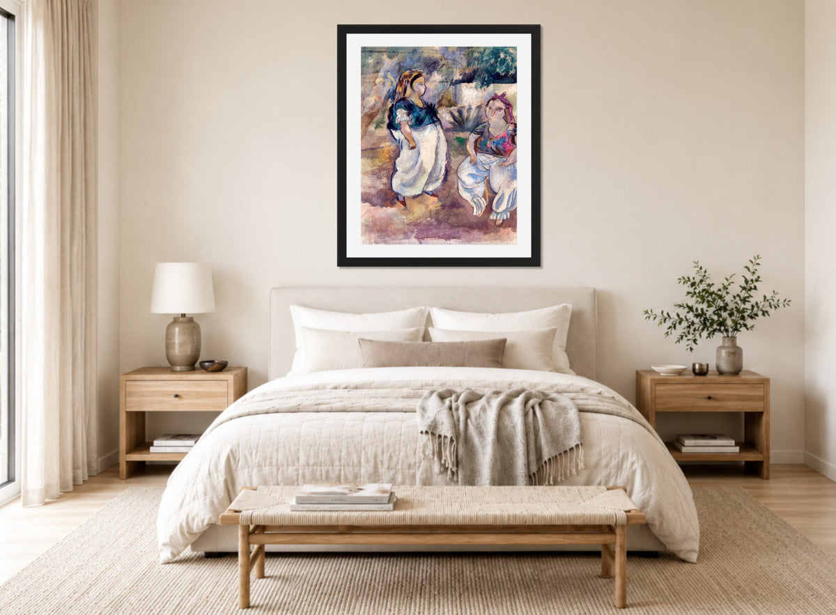 Jules Pascin Print, Les Tunisiennes (1921) displayed above a bed