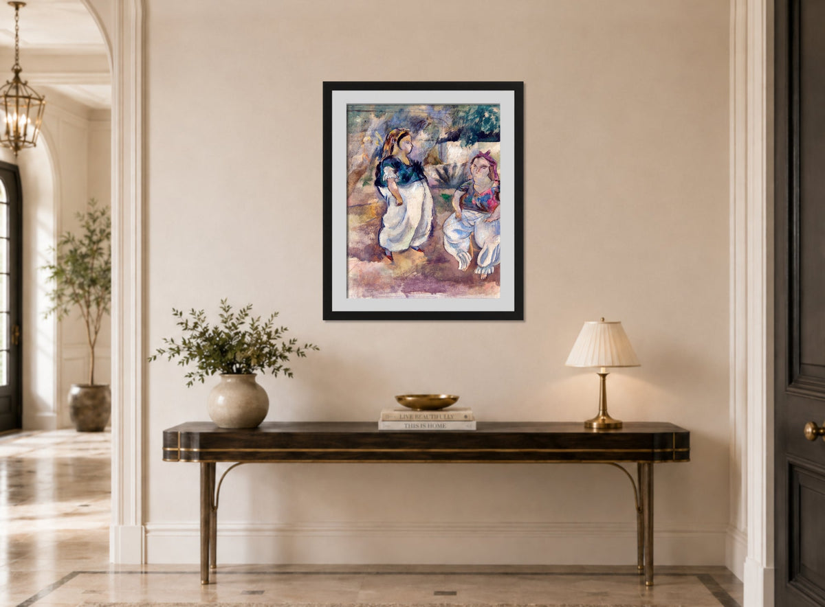 Jules Pascin Print, Les Tunisiennes (1921) displayed above a console table