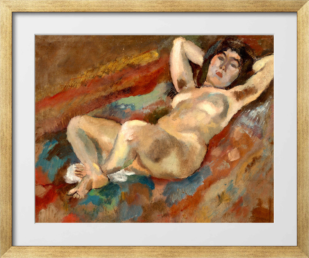 Jules Pascin Print, Nu allongé (1921) in a gold frame