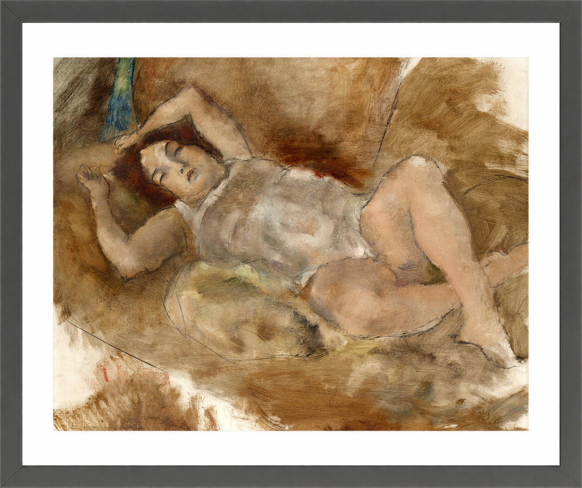 Jules Pascin Print, Nu allongé (1929) in a dark grey frame
