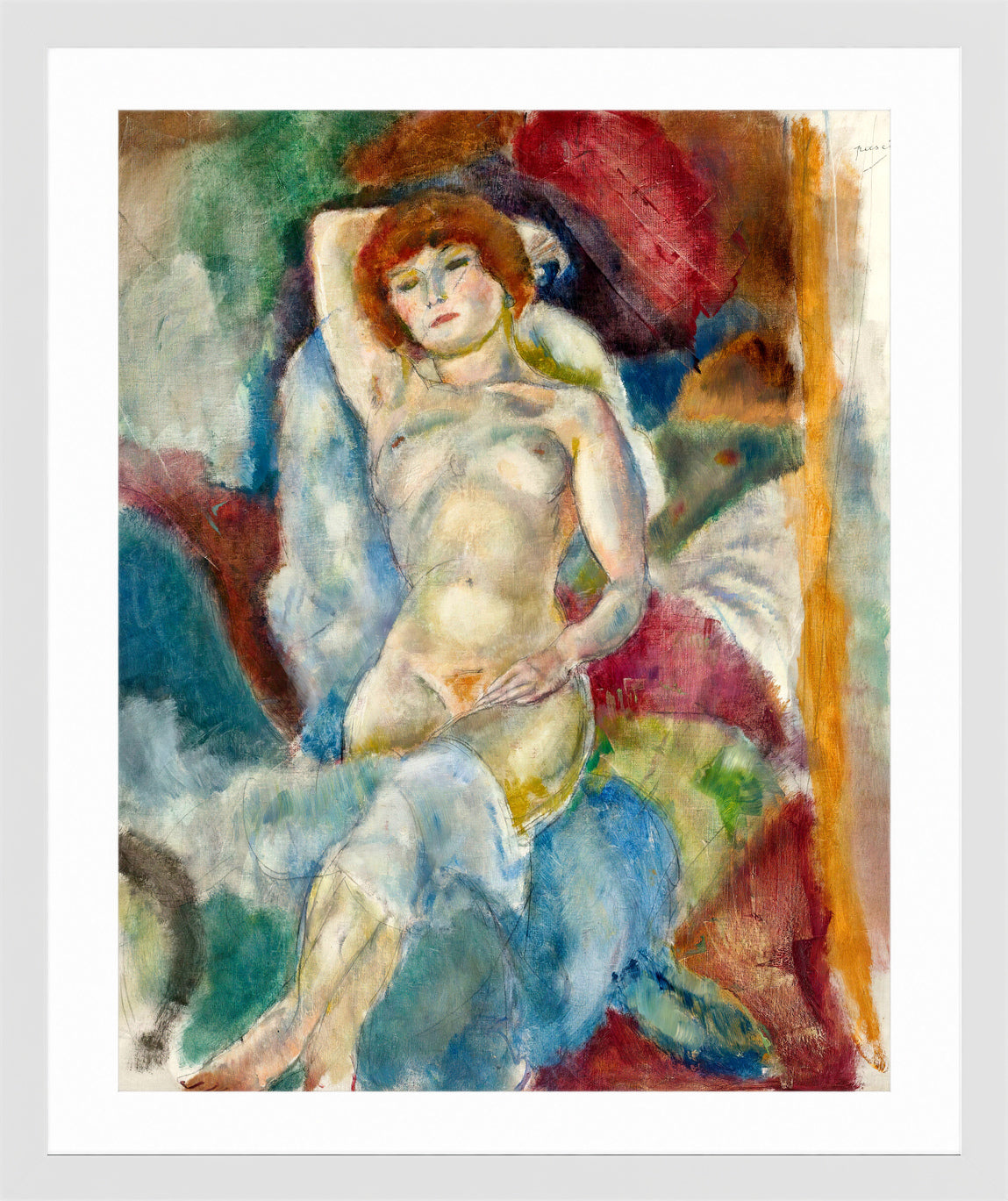 Jules Pascin Print, Nu, Le Bras Levé (1916) in a white frame