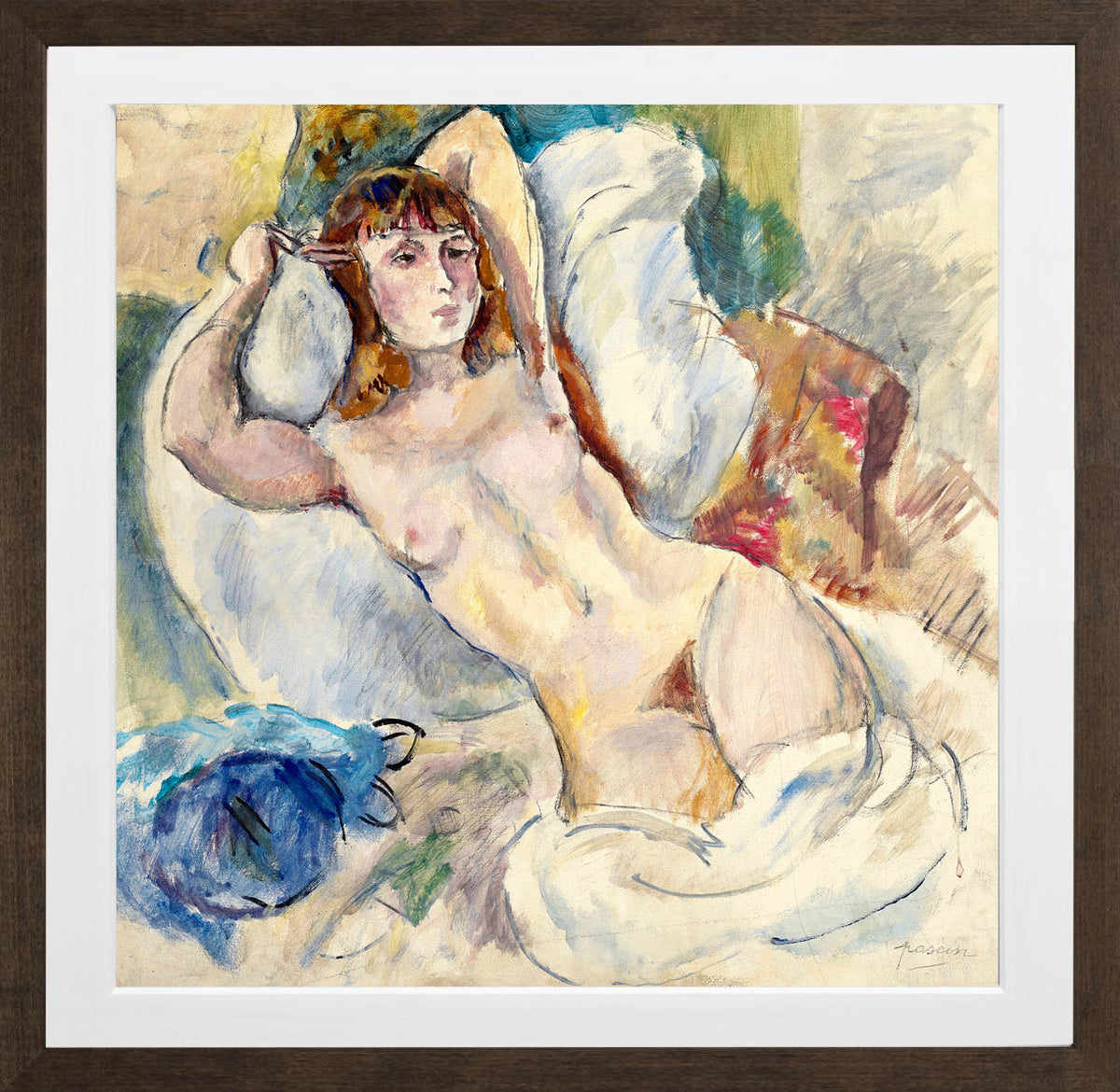Jules Pascin Print, Nu sur un divan (1920) in a brown frame