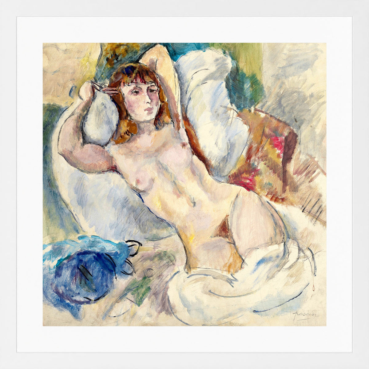 Jules Pascin Print, Nu sur un divan (1920) in a white frame