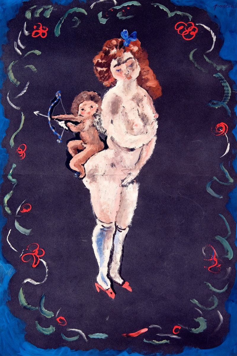 Jules Pascin Print, Nude and Cupid as an unframed print