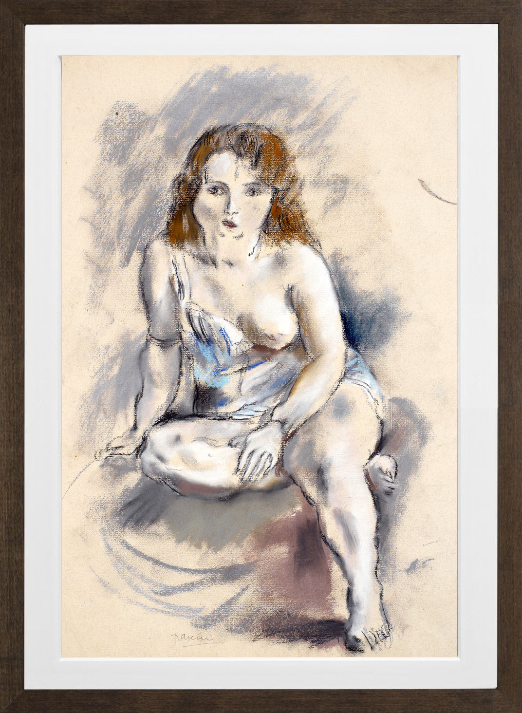 Jules Pascin Print, Nude in a brown frame