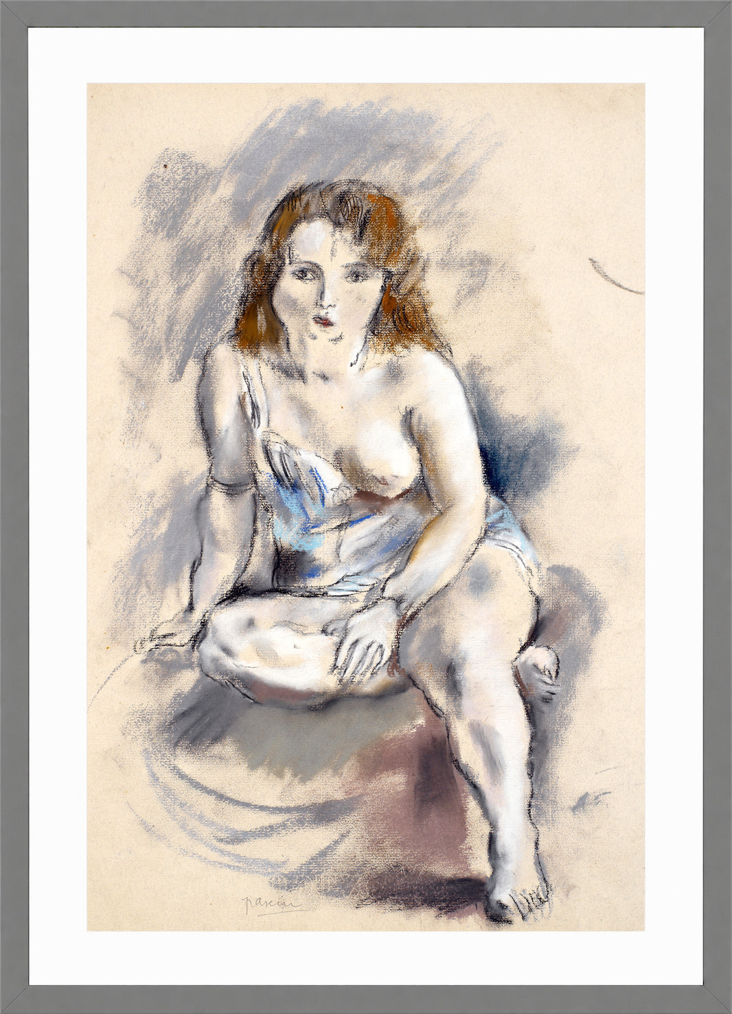 Jules Pascin Print, Nude in a light grey frame