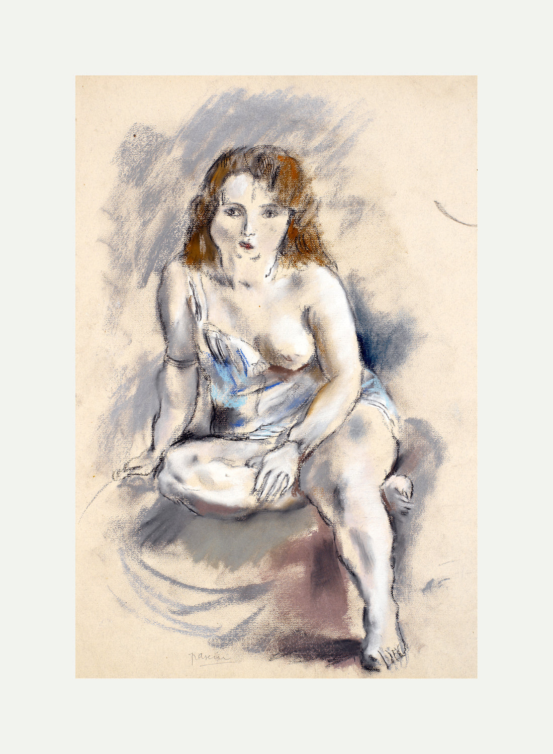 Jules Pascin Print, Nude with an off-white border for rolled canvas