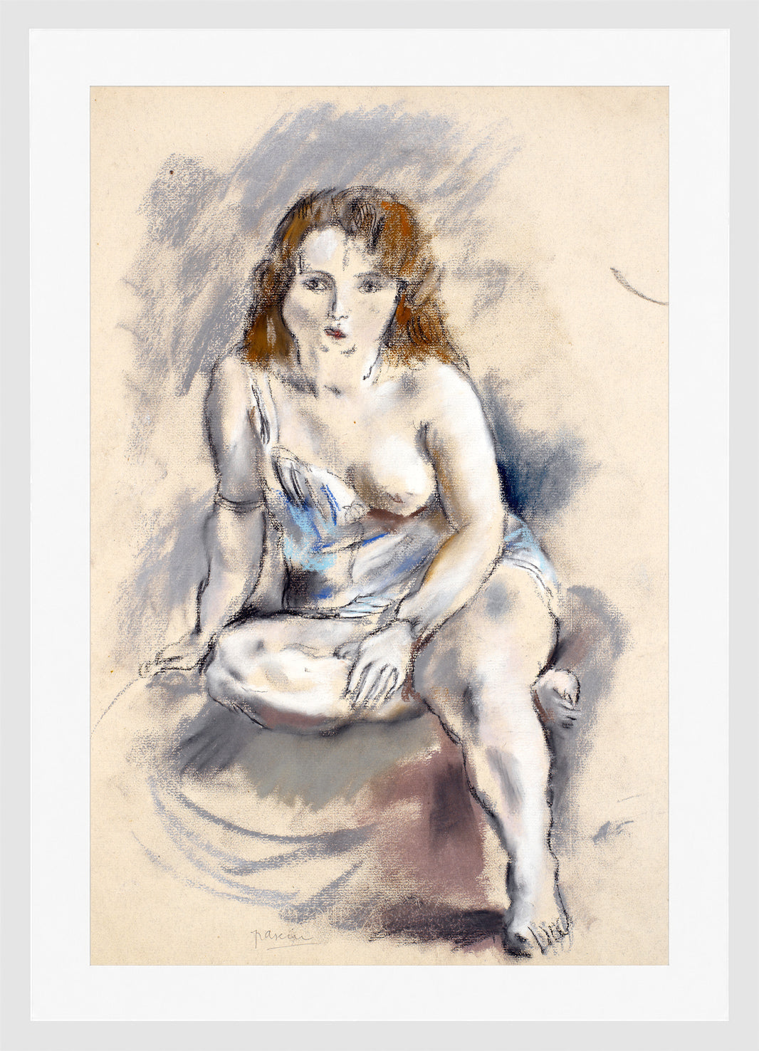Jules Pascin Print, Nude in a white frame