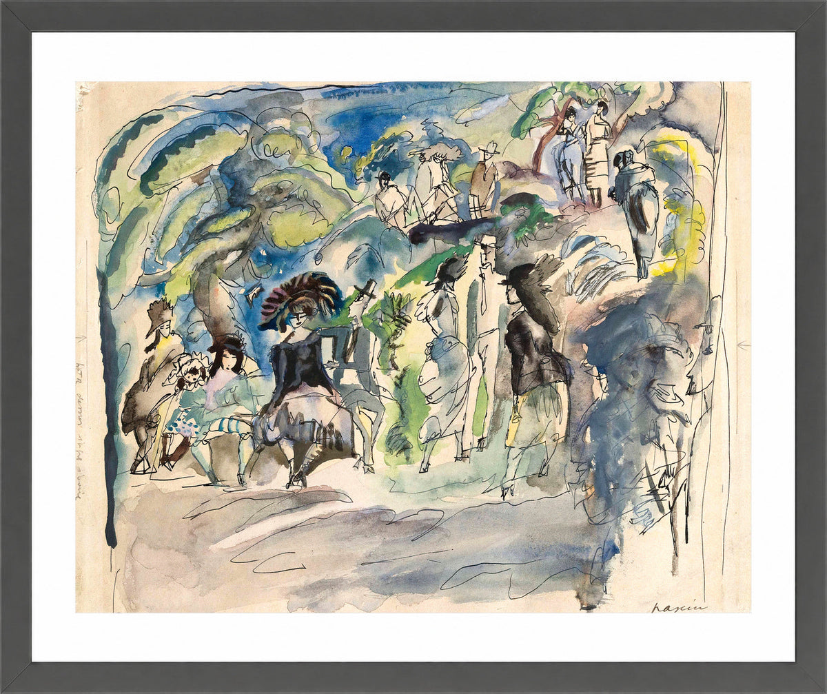 Jules Pascin Print, Parc à la Havanne (1917) in a dark grey frame