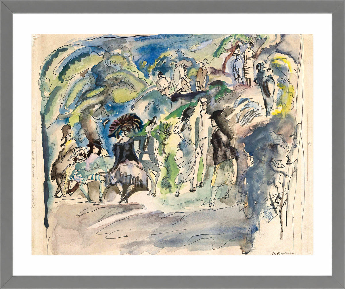 Jules Pascin Print, Parc à la Havanne (1917) in a light grey frame