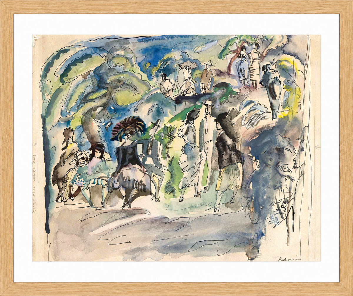 Jules Pascin Print, Parc à la Havanne (1917) in an oak frame