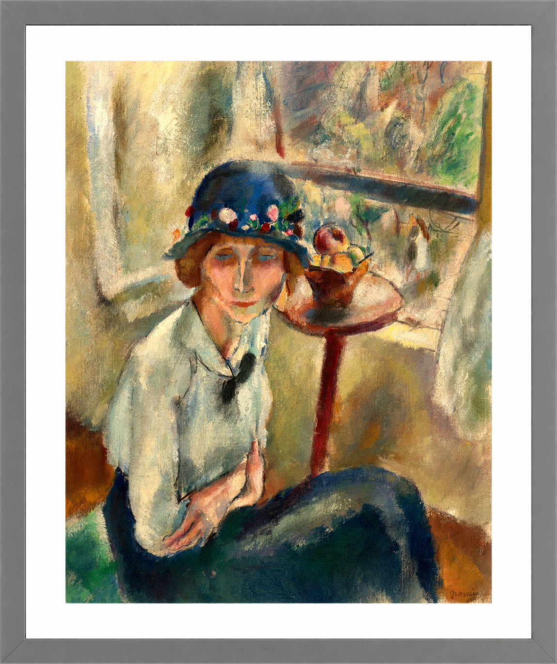 Jules Pascin Print, Portrait d’Hermine David (1916) in a light grey frame