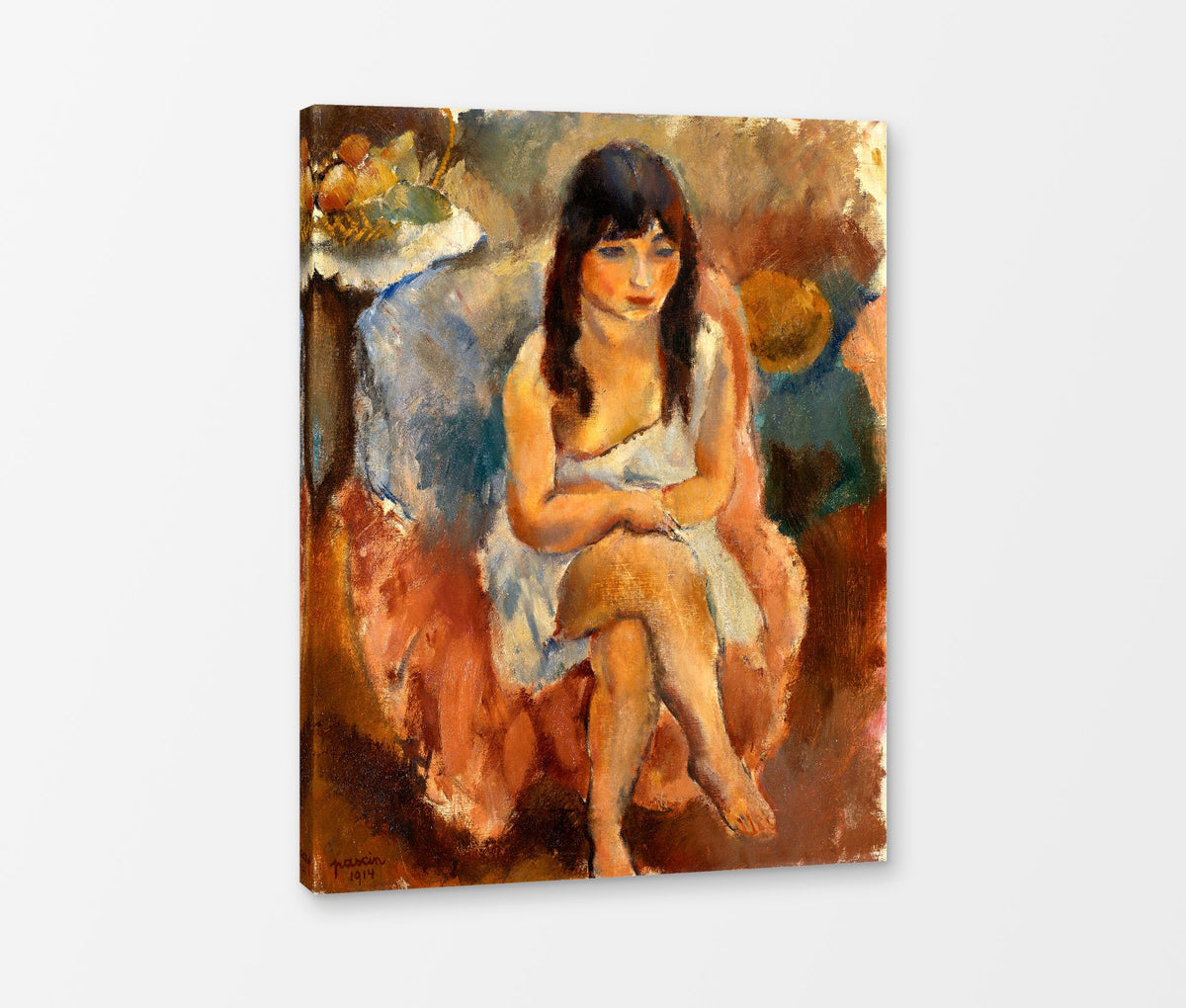 Jules Pascin Print, Seated Figure (Jeune fille assise) (1914) as a ready-to-hang canvas panel