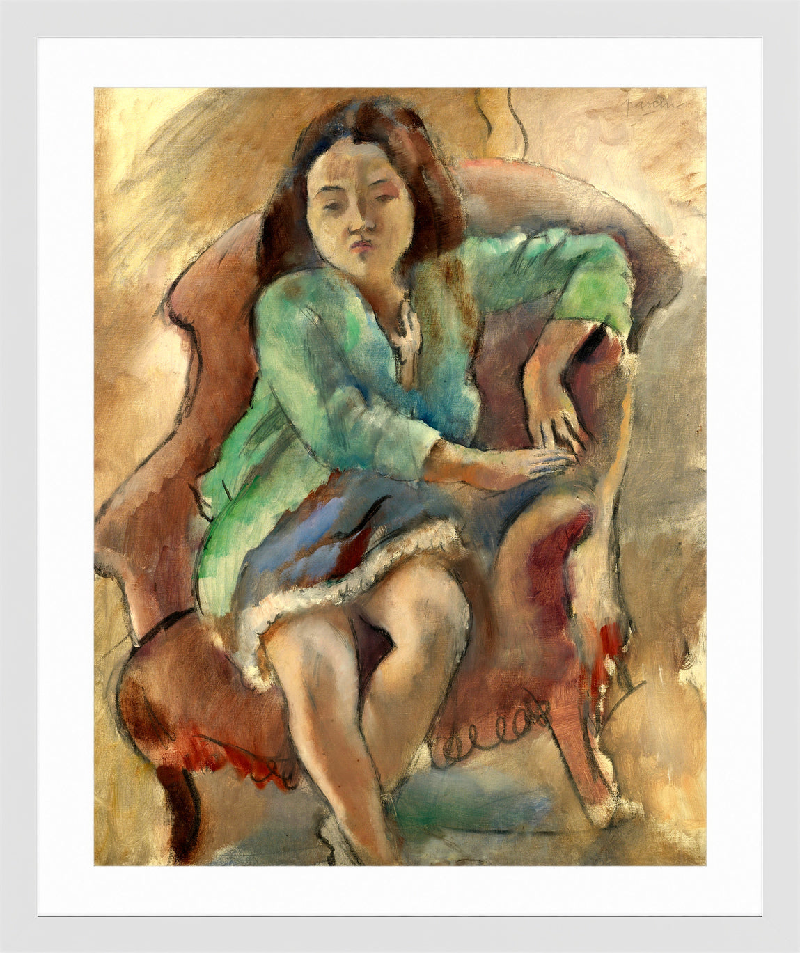 Jules Pascin Print, Simone D’alal (Jeune Fille Dans Une Bergère) (1924) in a white frame