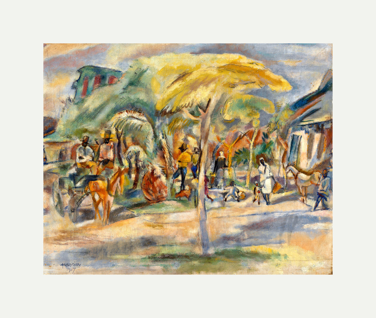 Jules Pascin Print, Southern Landscape (1917) with an off-white border for rolled canvas