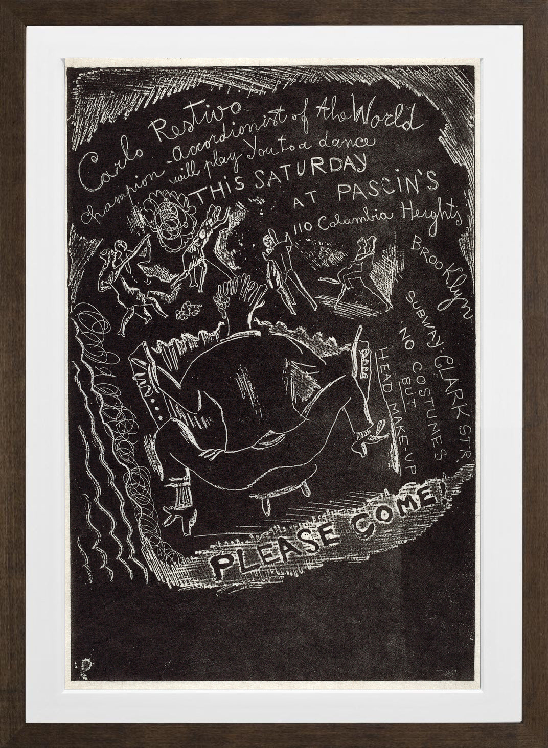 Jules Pascin Print, Untitled (Invitation to Party at Jules Pascin’s) (1918) in a brown frame