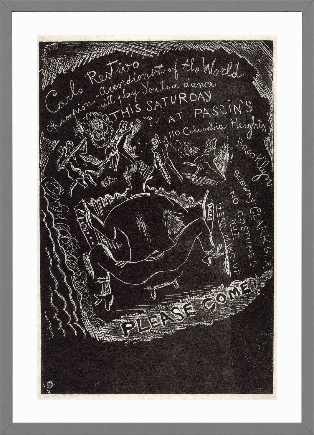 Jules Pascin Print, Untitled (Invitation to Party at Jules Pascin’s) (1918) in a light grey frame