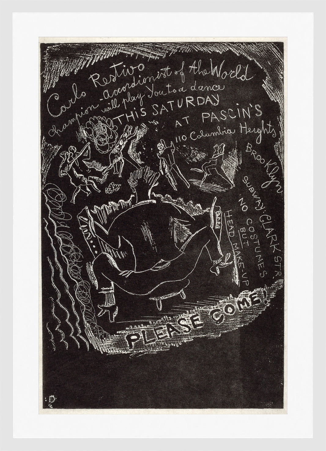 Jules Pascin Print, Untitled (Invitation to Party at Jules Pascin’s) (1918) in a white frame