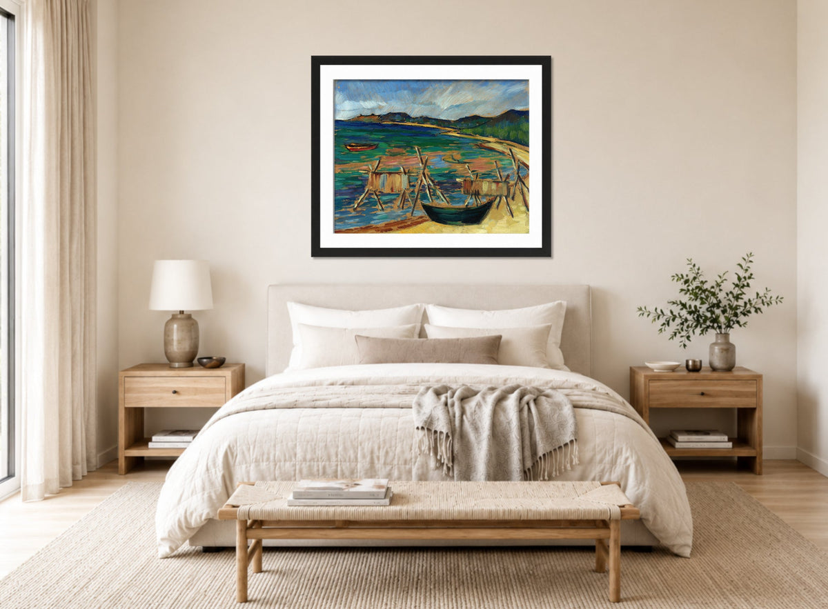Sea Bay with Boats by Konrad Mägi — bedroom