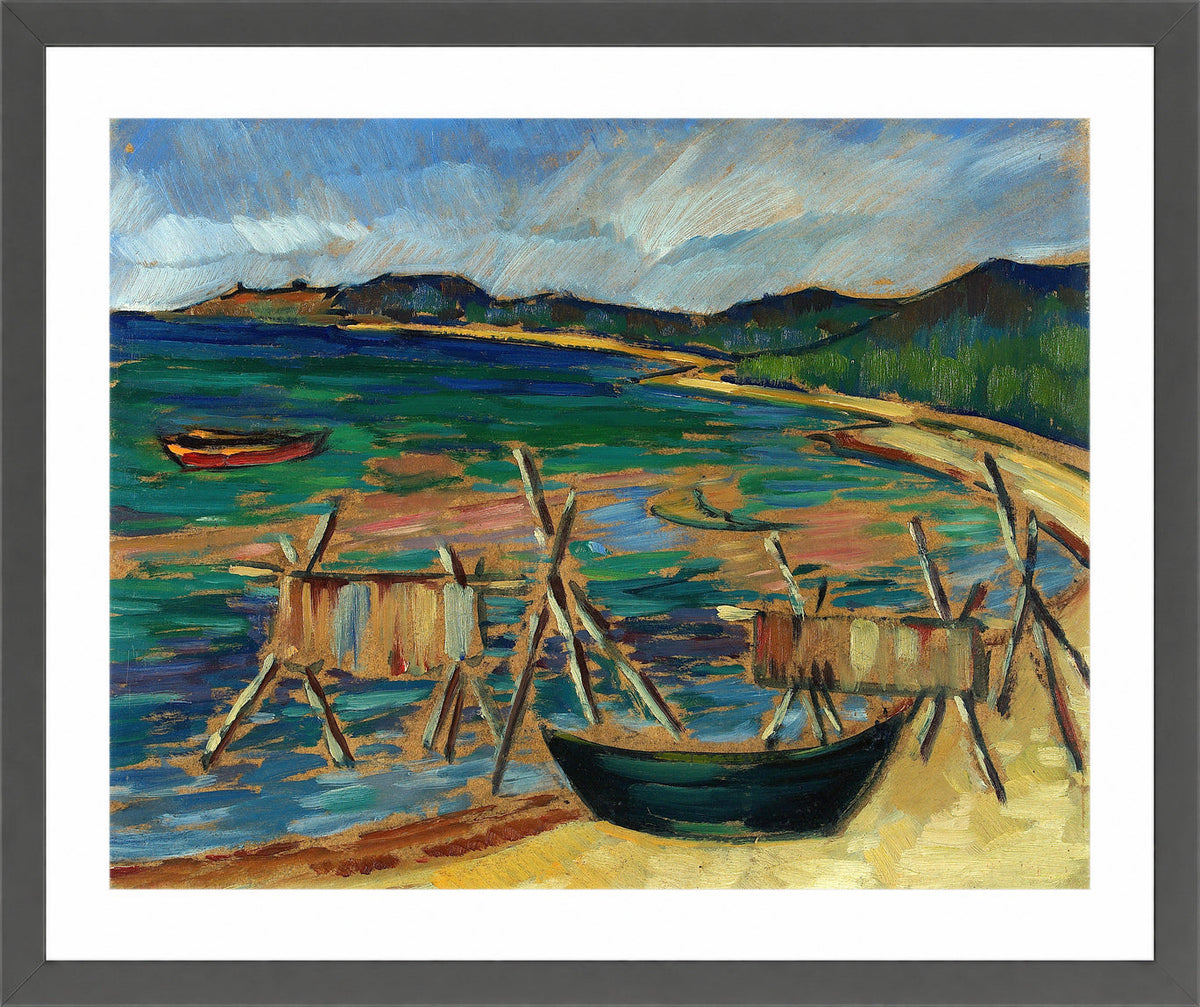 Sea Bay with Boats by Konrad Mägi — dark grey frame