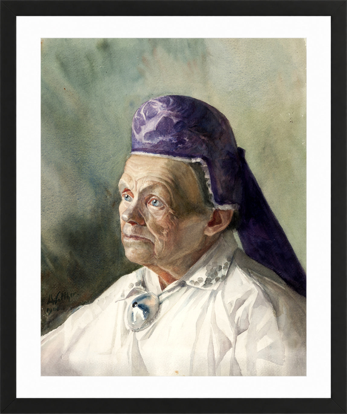 Portrait of a Woman in a Bonnet (1900) by Konrad Mägi — black frame